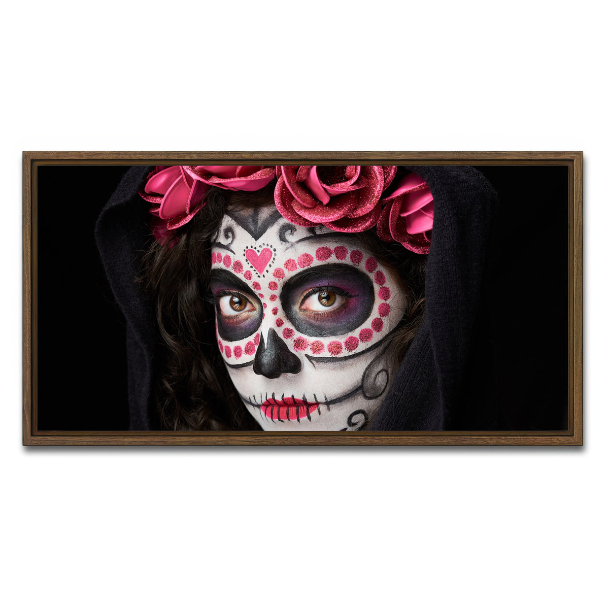 AUTO-MOCKUP WHITE | Catrina skull look | 1 Piece | Walnut Framed Canvas | group=2x1