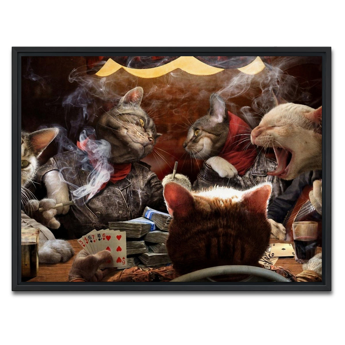 AUTO-MOCKUP WHITE | Cats Playing Poker | 1 Piece | Black Framed Canvas | group=4x3