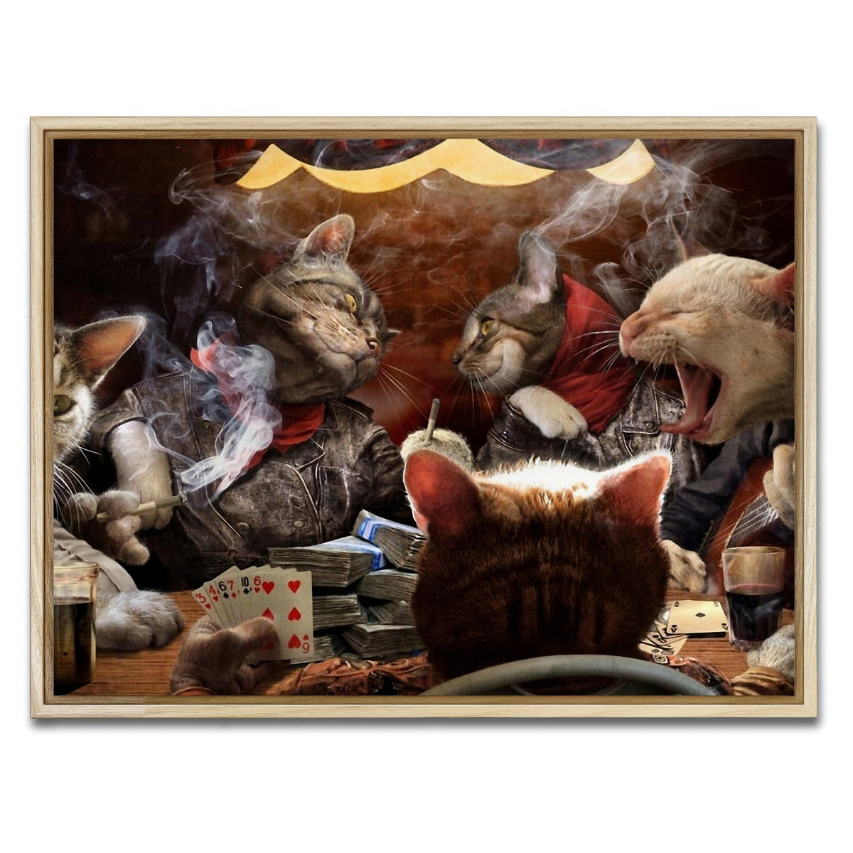 AUTO-MOCKUP WHITE | Cats Playing Poker | 1 Piece | Natural Framed Canvas | group=4x3