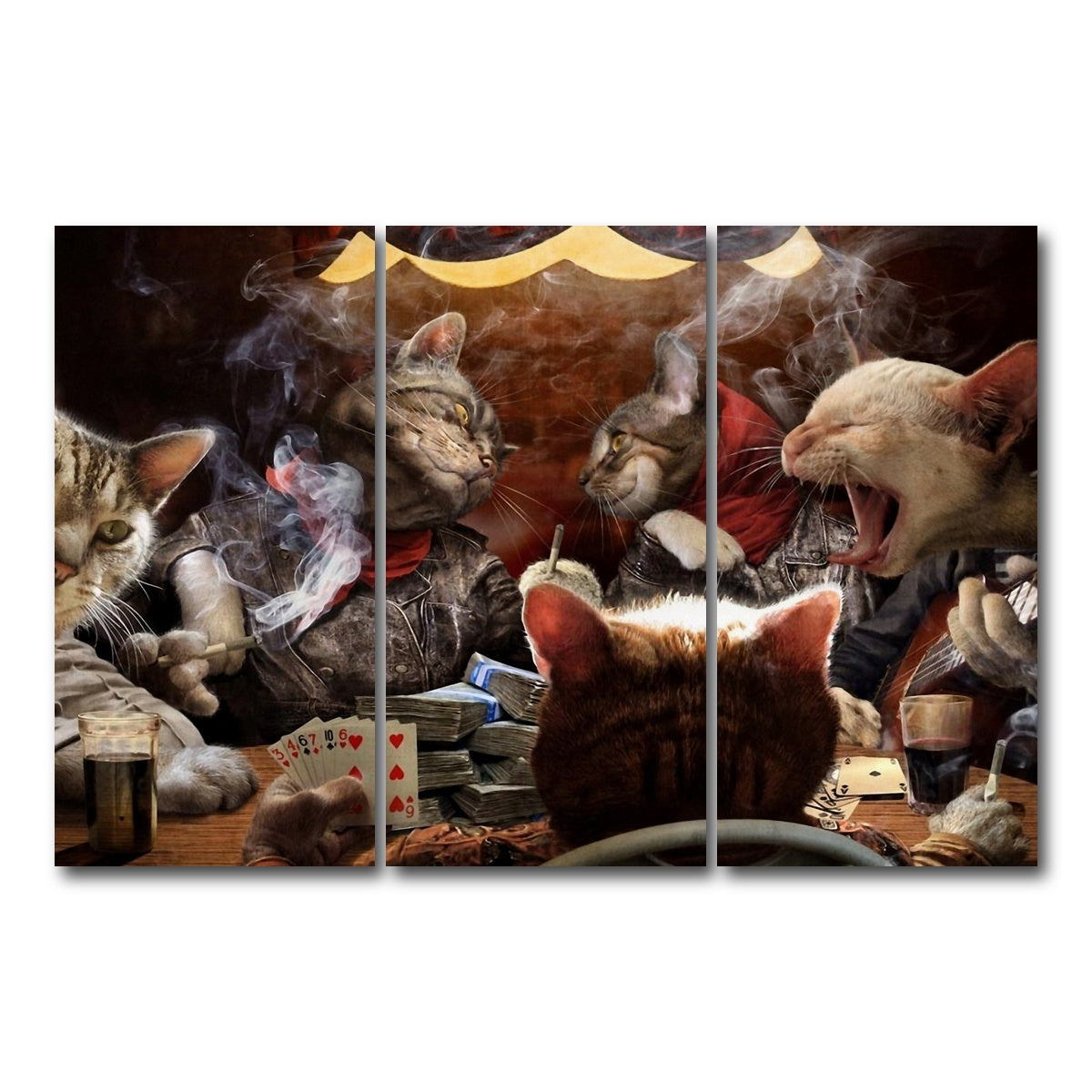 AUTO-MOCKUP WHITE | Cats Playing Poker | 3 Piece | Gallery Wrap Canvas | group=12x24