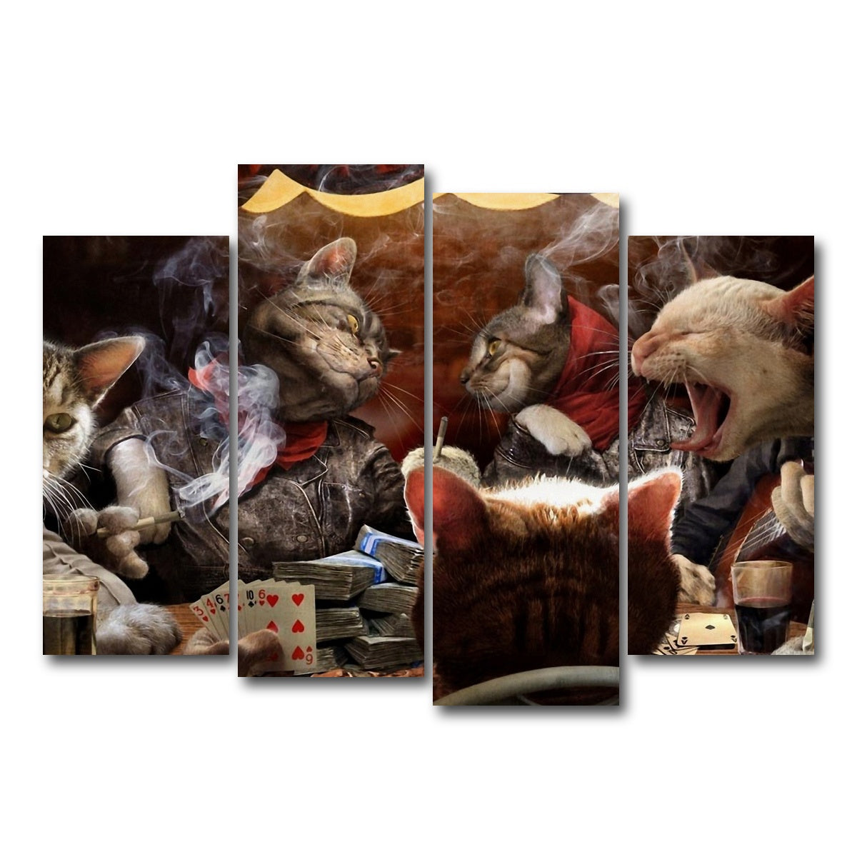 AUTO-MOCKUP WHITE | Cats Playing Poker | 4 Piece | Gallery Wrap Canvas | group=4_normal