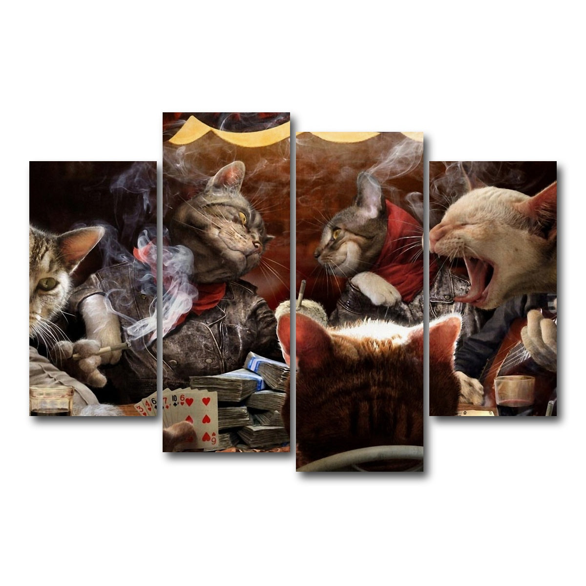 AUTO-MOCKUP WHITE | Cats Playing Poker | 4 Piece | Gallery Wrap Canvas | group=4_short