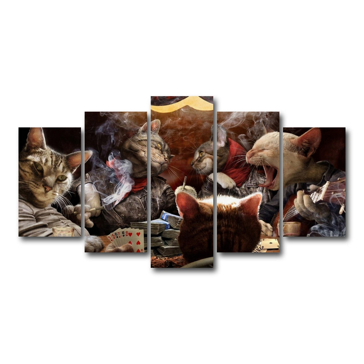 AUTO-MOCKUP WHITE | Cats Playing Poker | 5 Piece | Gallery Wrap Canvas | group=5_normal