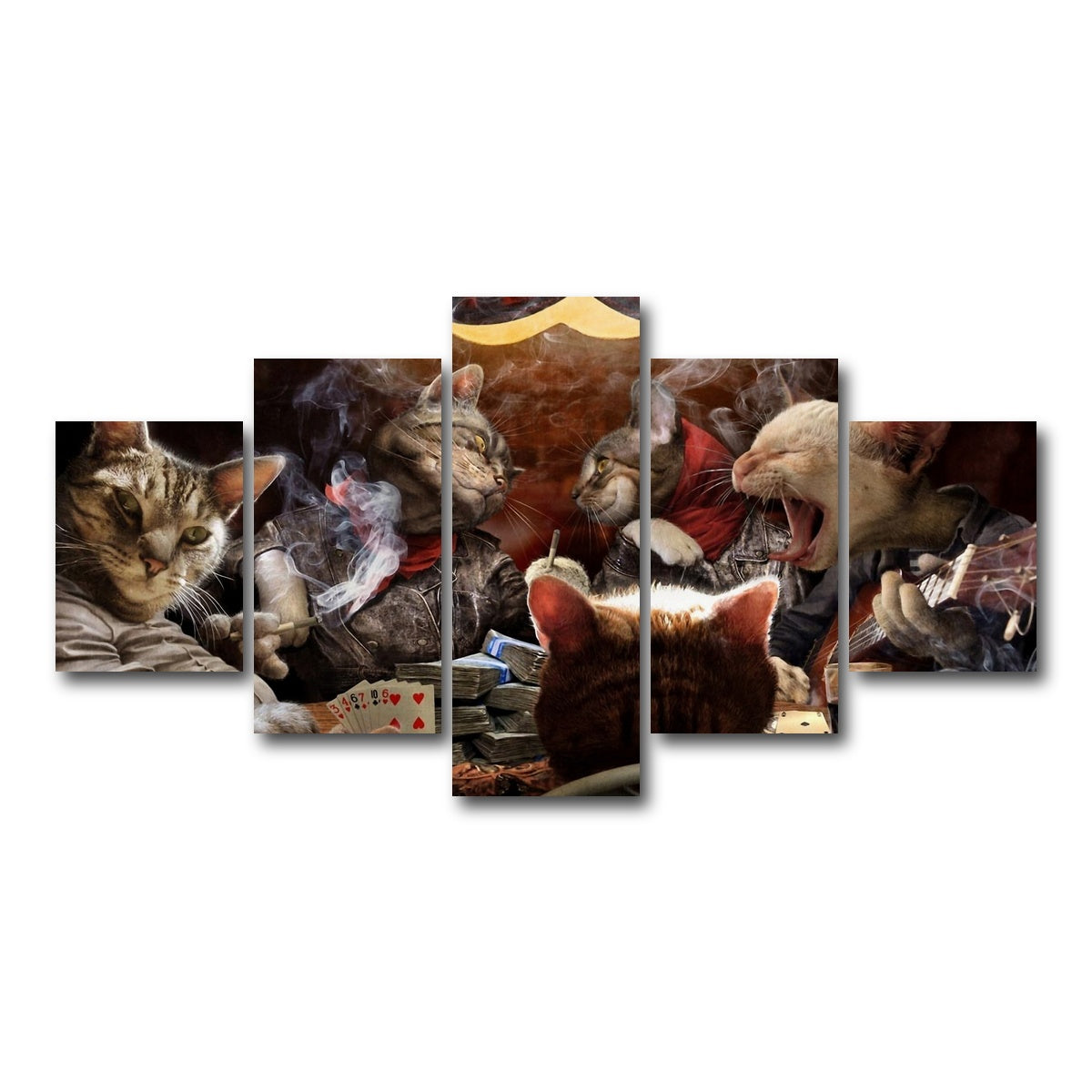 AUTO-MOCKUP WHITE | Cats Playing Poker | 5 Piece | Gallery Wrap Canvas | group=5_short