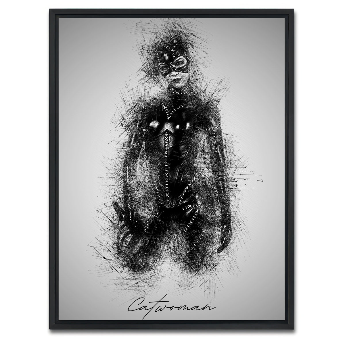 AUTO-MOCKUP WHITE | Catwoman Sketch | 1 Piece | Black Framed Canvas | group=3x4