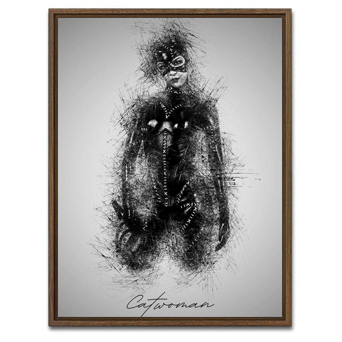AUTO-MOCKUP WHITE | Catwoman Sketch | 1 Piece | Walnut Framed Canvas | group=3x4