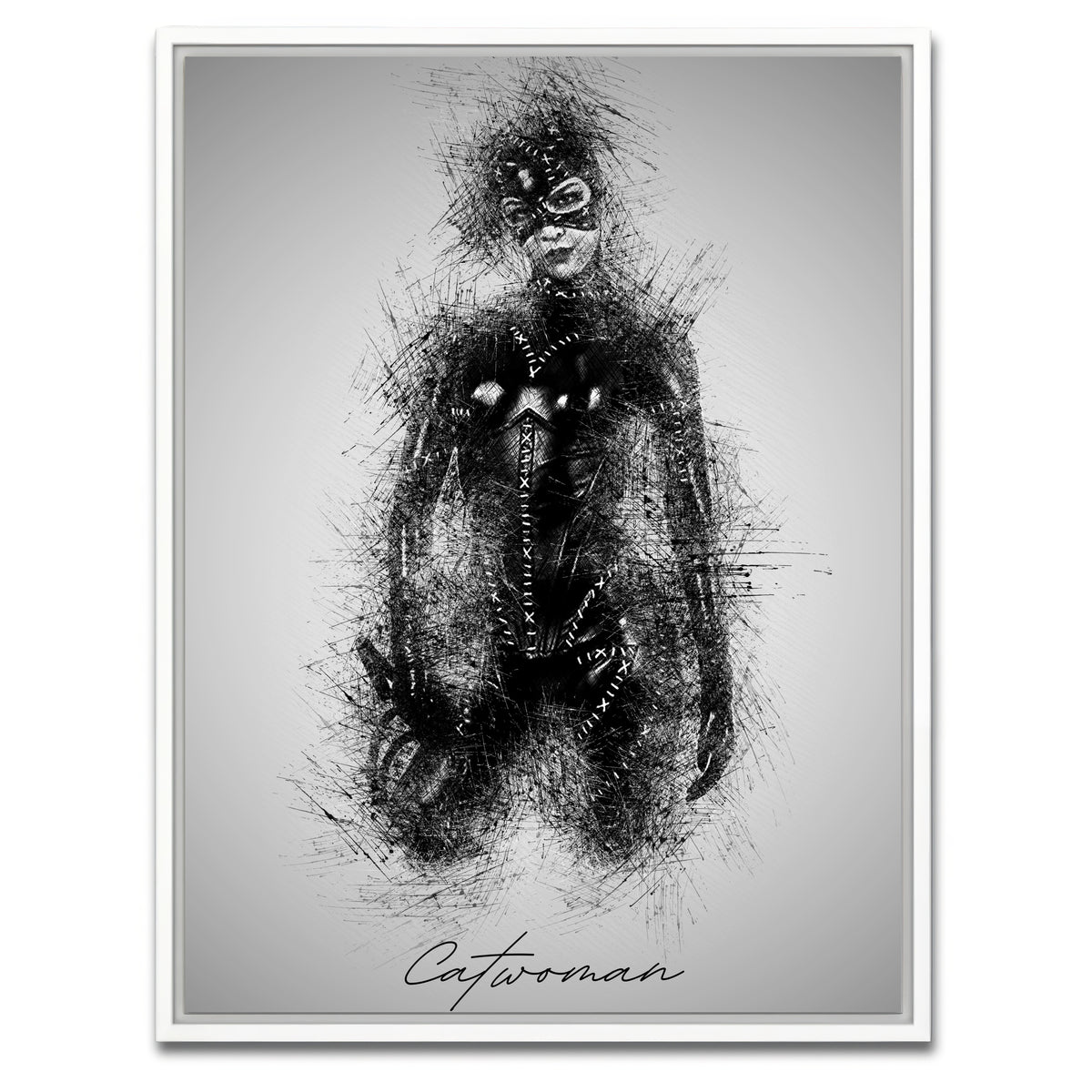 AUTO-MOCKUP WHITE | Catwoman Sketch | 1 Piece | White Framed Canvas | group=3x4