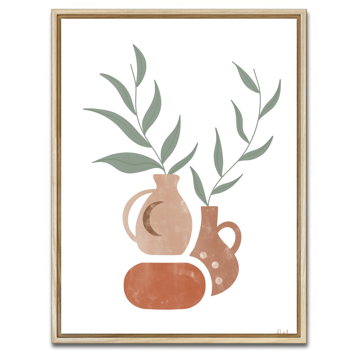 AUTO-MOCKUP WHITE | Ceramics Green Leaves | 1 Piece | Natural Framed Canvas | group=3x4