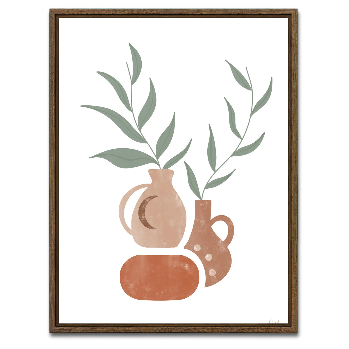 AUTO-MOCKUP WHITE | Ceramics Green Leaves | 1 Piece | Walnut Framed Canvas | group=3x4