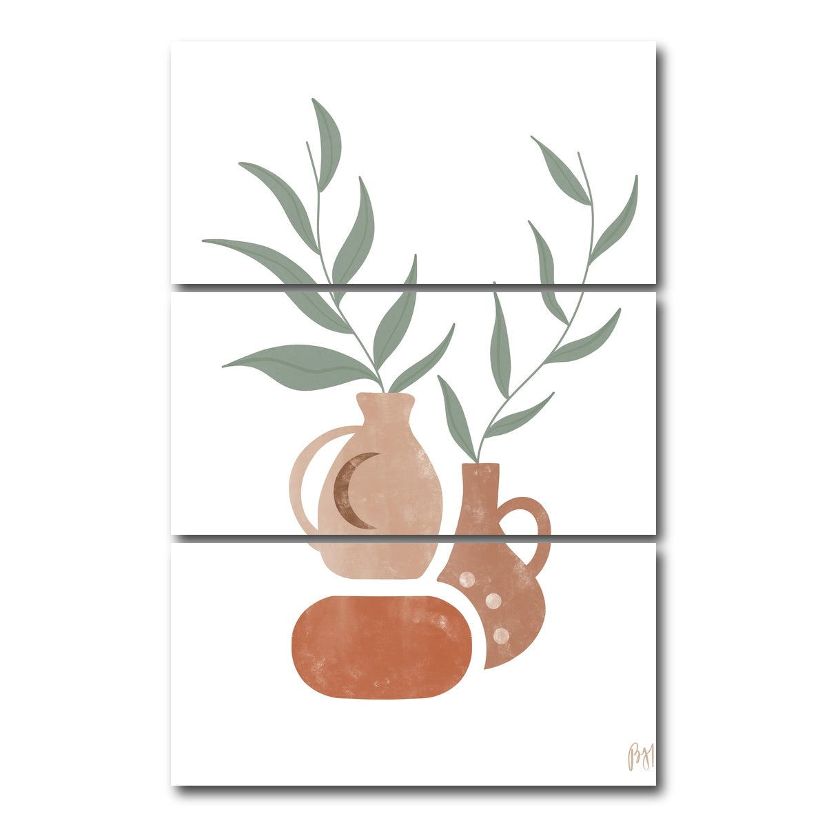 AUTO-MOCKUP WHITE | Ceramics Green Leaves | 3 Piece | Gallery Wrap Canvas | group=12x24_stacked