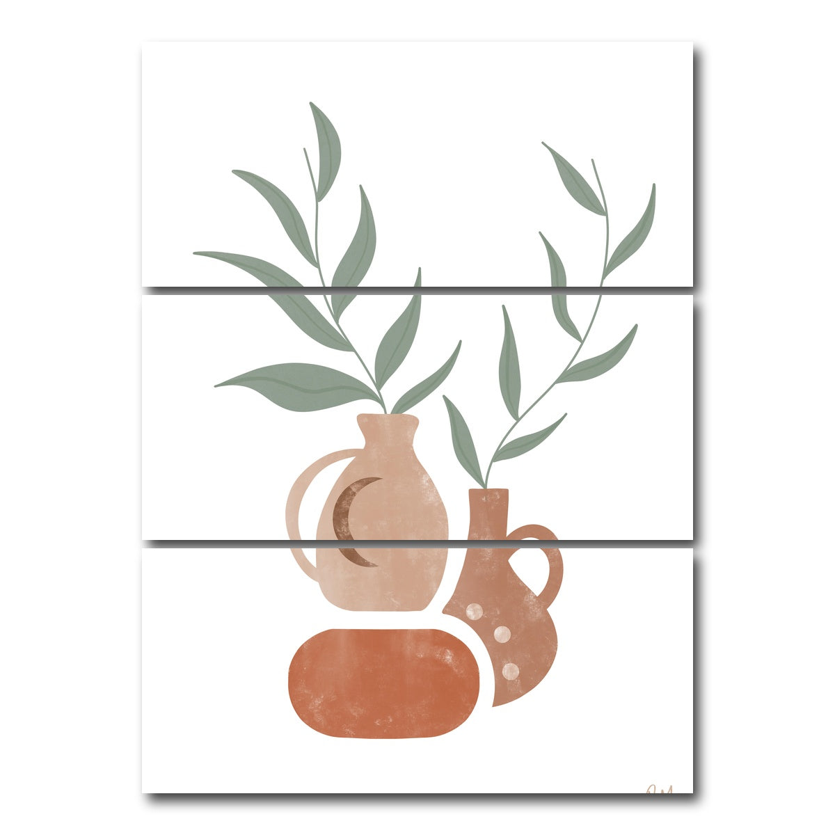 AUTO-MOCKUP WHITE | Ceramics Green Leaves | 3 Piece | Gallery Wrap Canvas | group=8x18_stacked