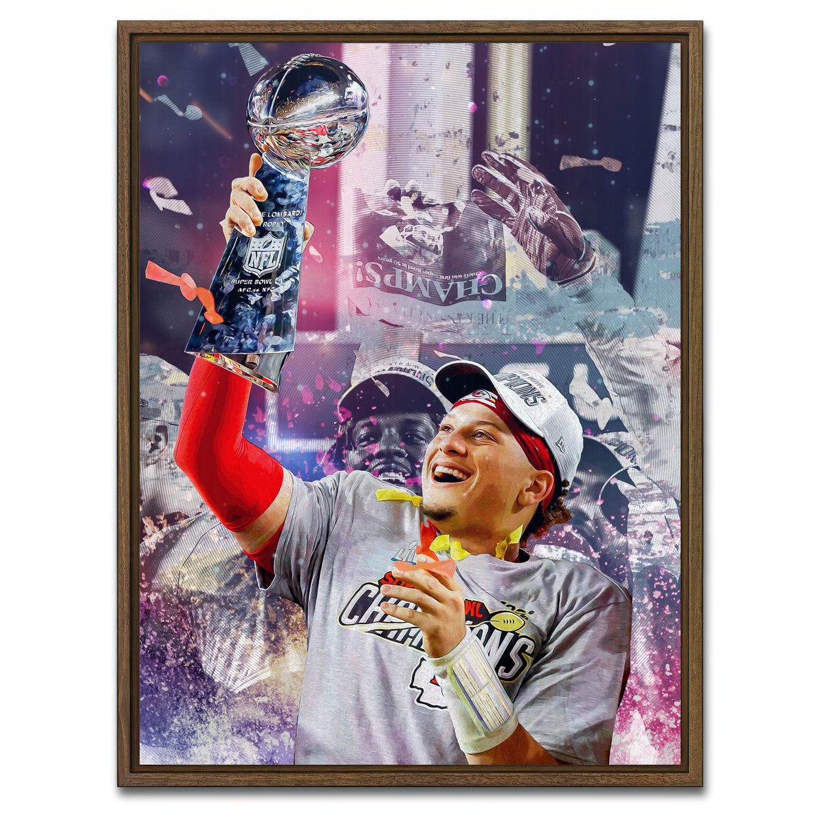 AUTO-MOCKUP WHITE | Champs - Mahomes | 1 Piece | Walnut Framed Canvas | group=3x4