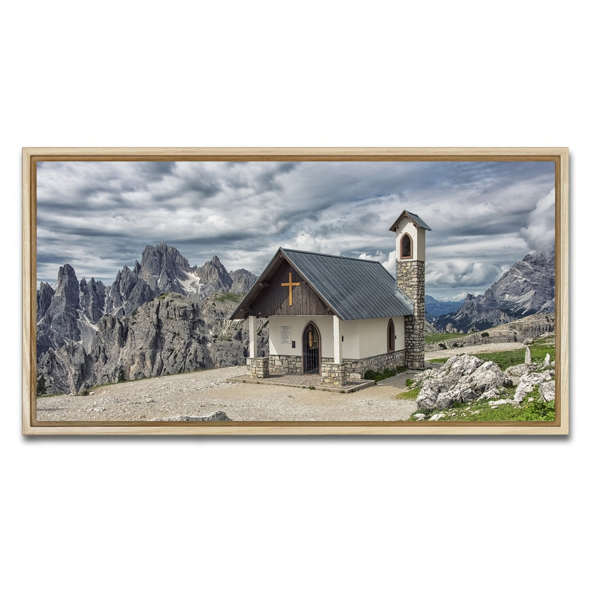 AUTO-MOCKUP WHITE | Chapel In The Dolomites | 1 Piece | Natural Framed Canvas | group=2x1