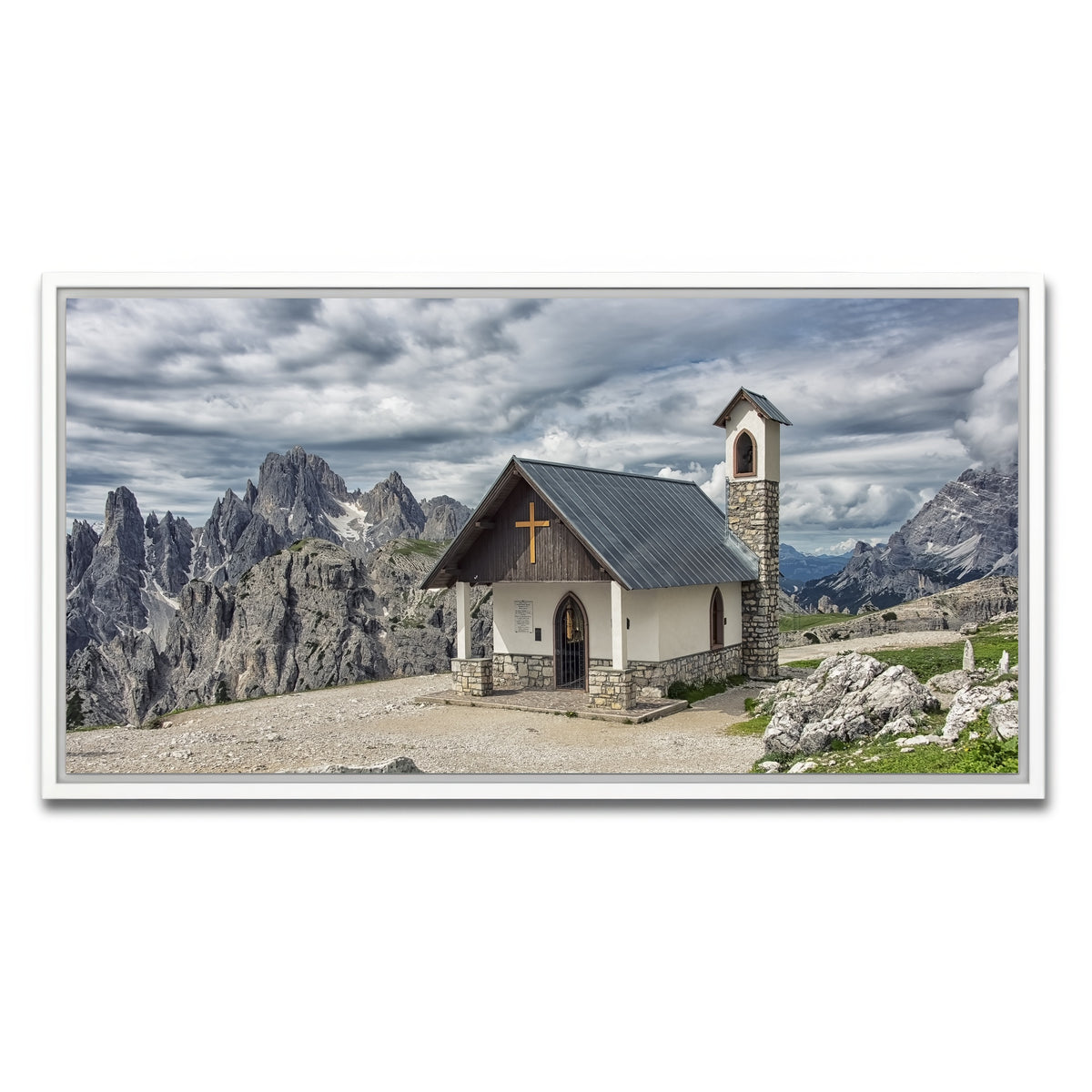 AUTO-MOCKUP WHITE | Chapel In The Dolomites | 1 Piece | White Framed Canvas | group=2x1