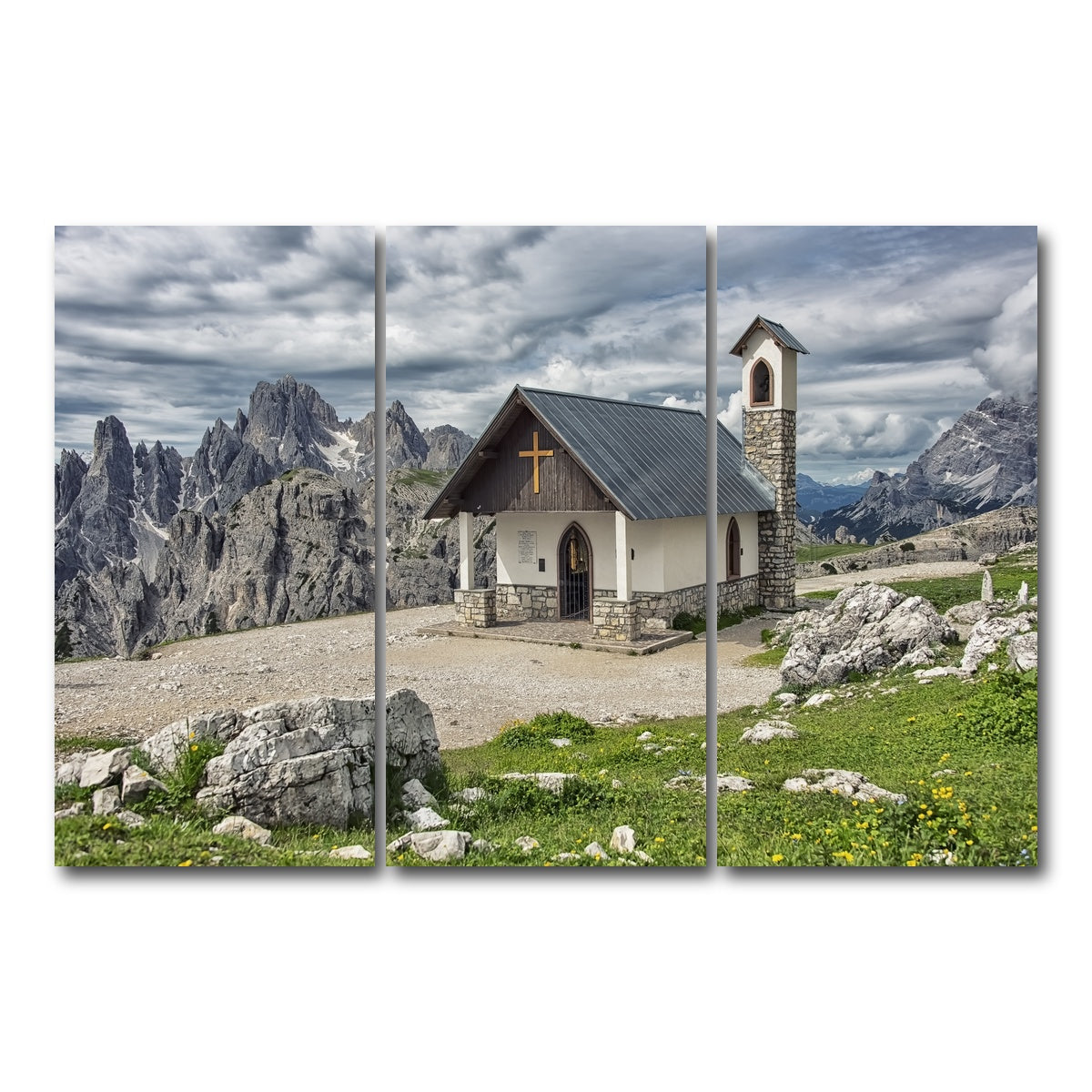AUTO-MOCKUP WHITE | Chapel In The Dolomites | 3 Piece | Gallery Wrap Canvas | group=12x24