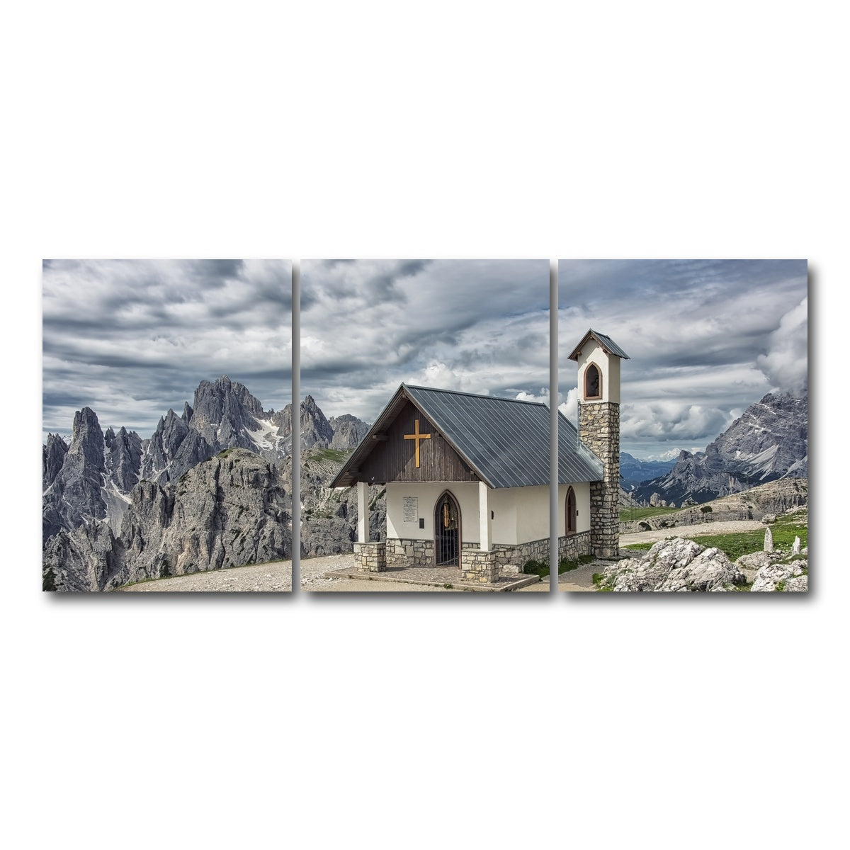 AUTO-MOCKUP WHITE | Chapel In The Dolomites | 3 Piece | Gallery Wrap Canvas | group=18x24