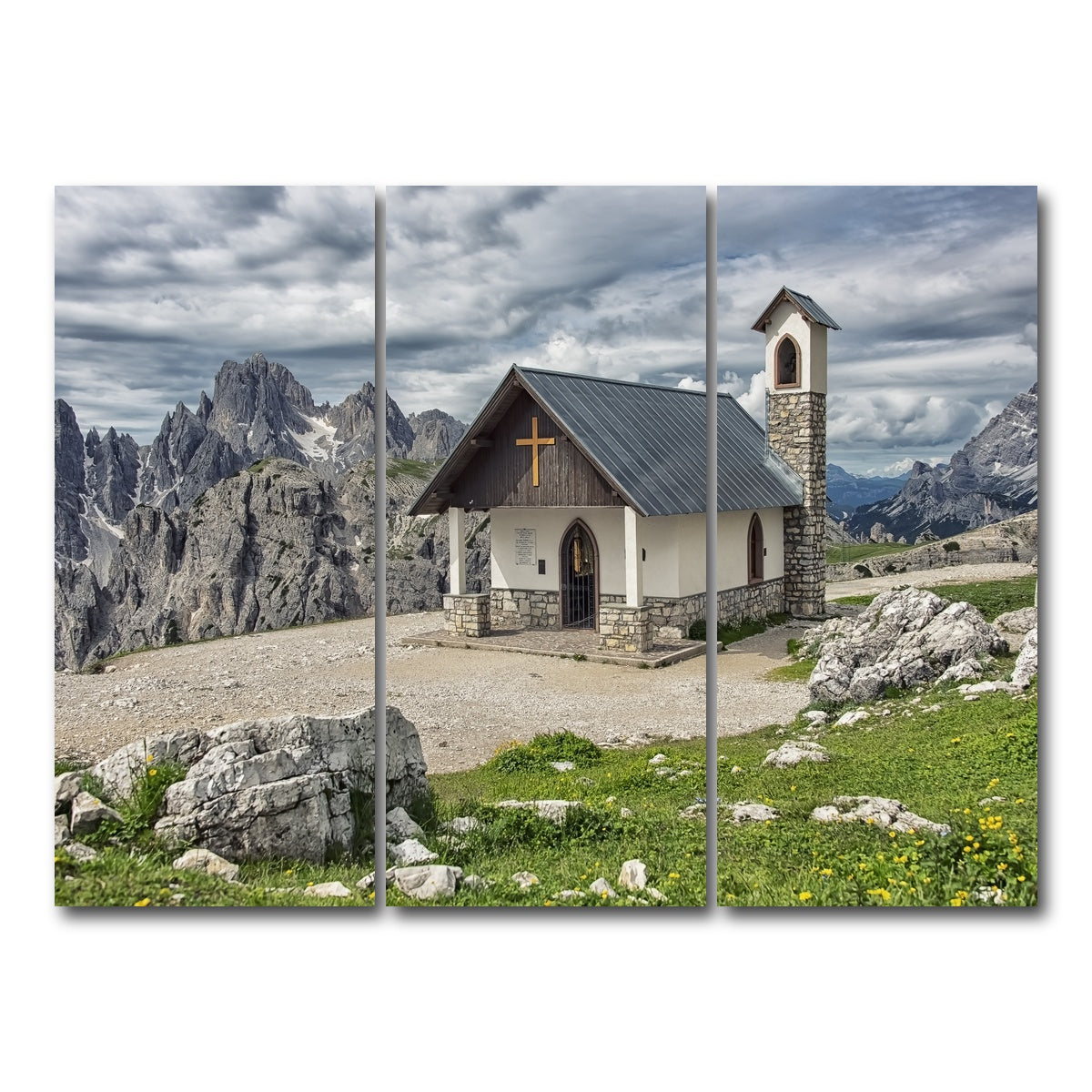 AUTO-MOCKUP WHITE | Chapel In The Dolomites | 3 Piece | Gallery Wrap Canvas | group=8x18