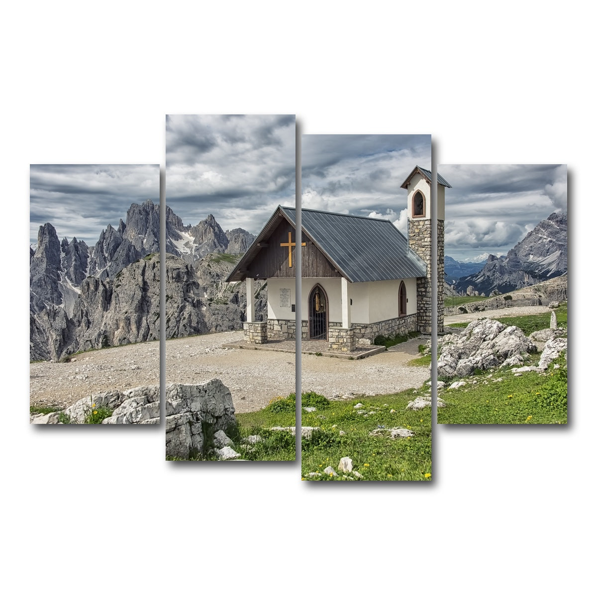 AUTO-MOCKUP WHITE | Chapel In The Dolomites | 4 Piece | Gallery Wrap Canvas | group=4_short