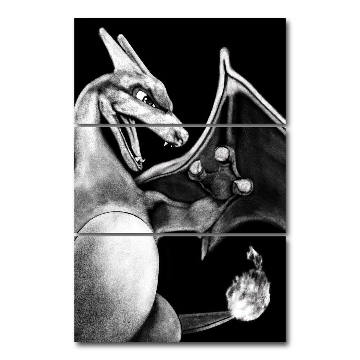 AUTO-MOCKUP WHITE | Charizard | 3 Piece | Gallery Wrap Canvas | group=12x24_stacked