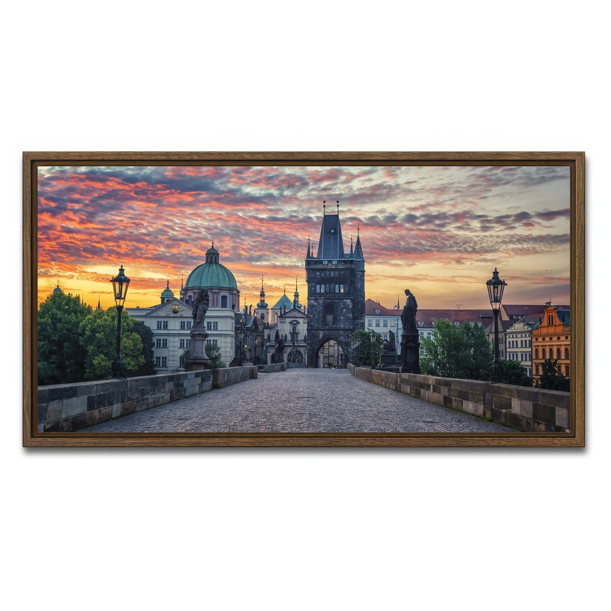 AUTO-MOCKUP WHITE | Charles Bridge Sunrise | 1 Piece | Walnut Framed Canvas | group=2x1