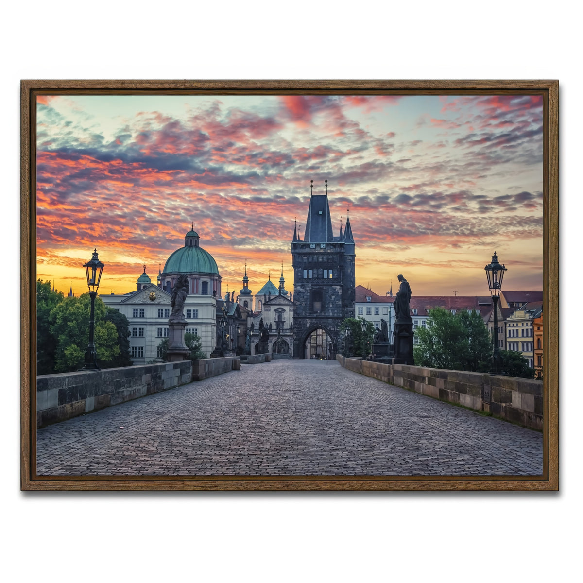 AUTO-MOCKUP WHITE | Charles Bridge Sunrise | 1 Piece | Walnut Framed Canvas | group=4x3