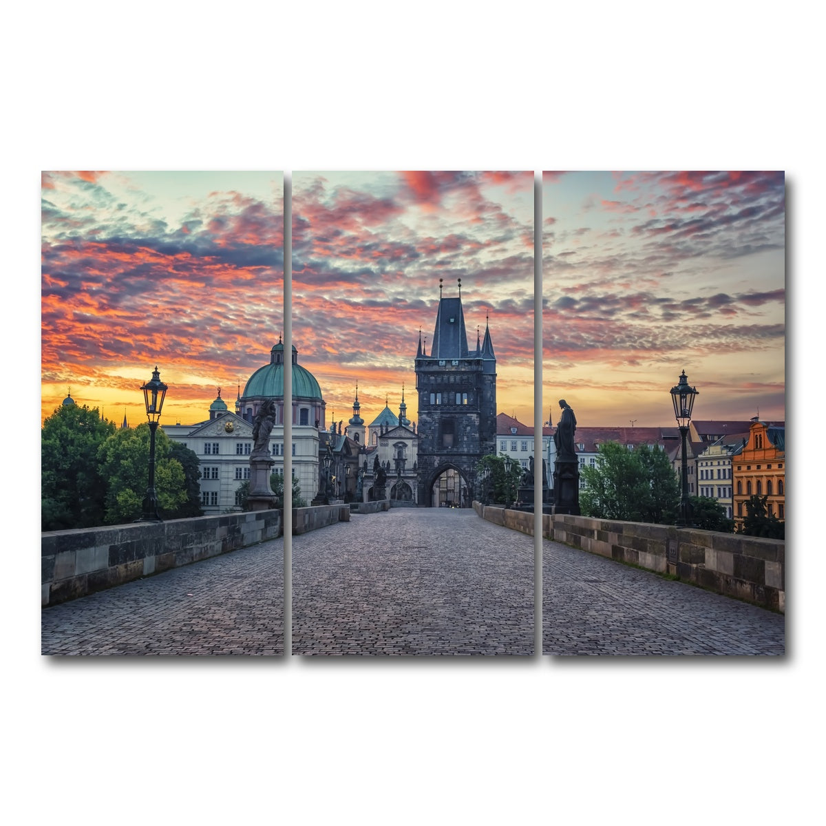 AUTO-MOCKUP WHITE | Charles Bridge Sunrise | 3 Piece | Gallery Wrap Canvas | group=12x24