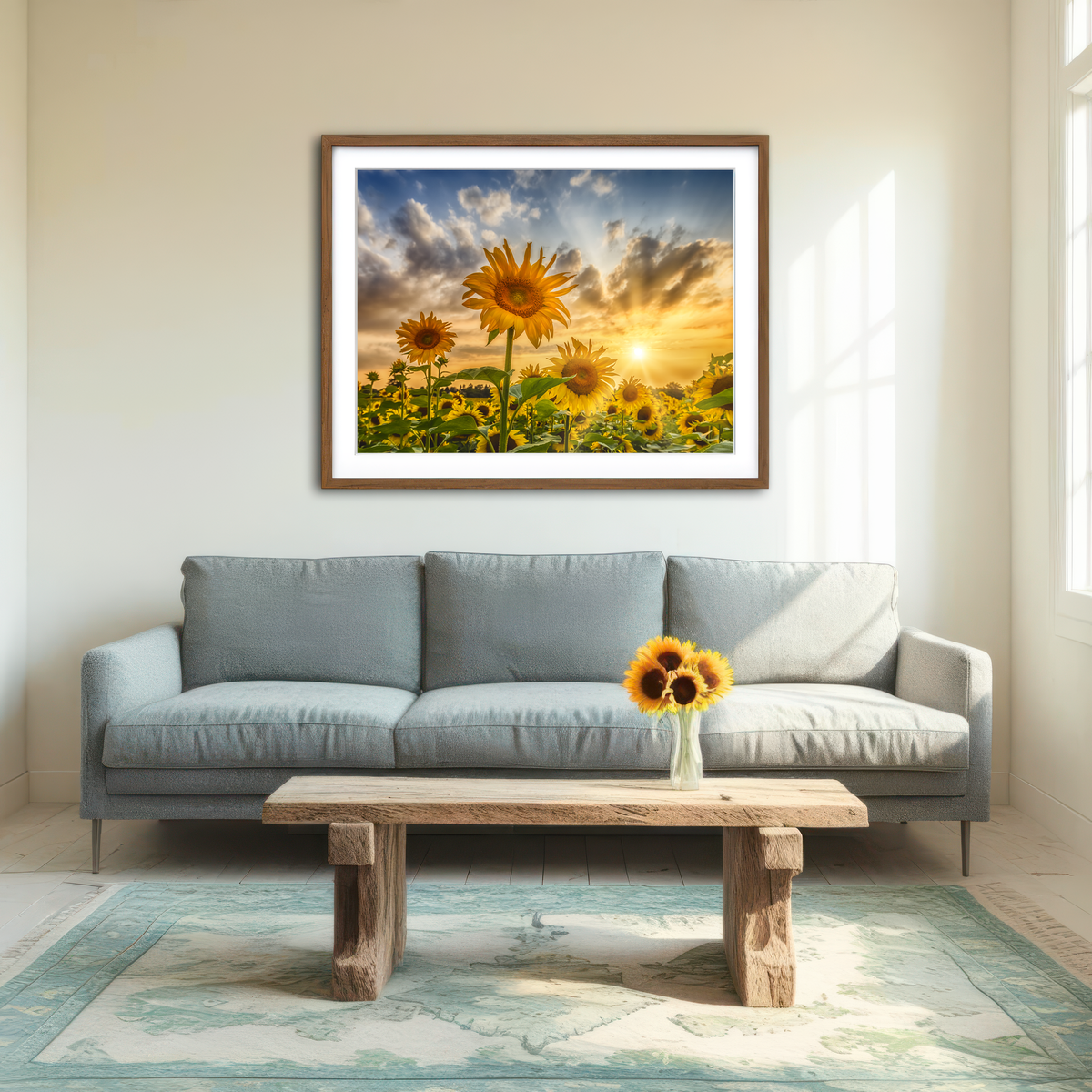 AUTO-MOCKUP ROOM | Charming Sunflowers in Sunset Wall Art