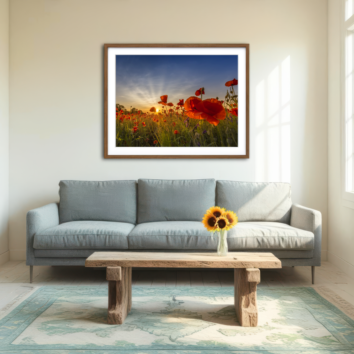AUTO-MOCKUP ROOM | Charming Sunset in Poppy Field Wall Art