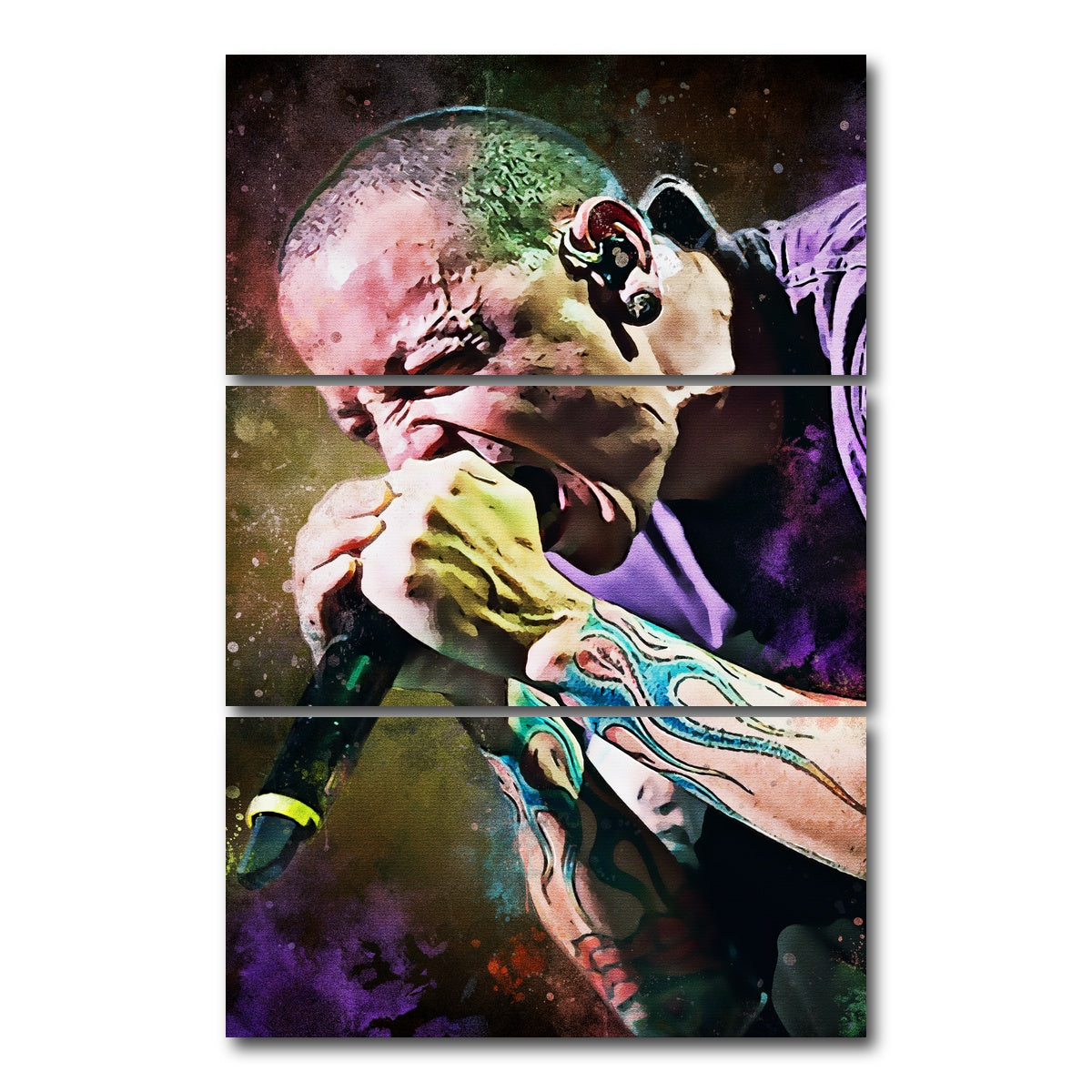 AUTO-MOCKUP WHITE | Chester Bennington Paint | 3 Piece | Gallery Wrap Canvas | group=12x24_stacked