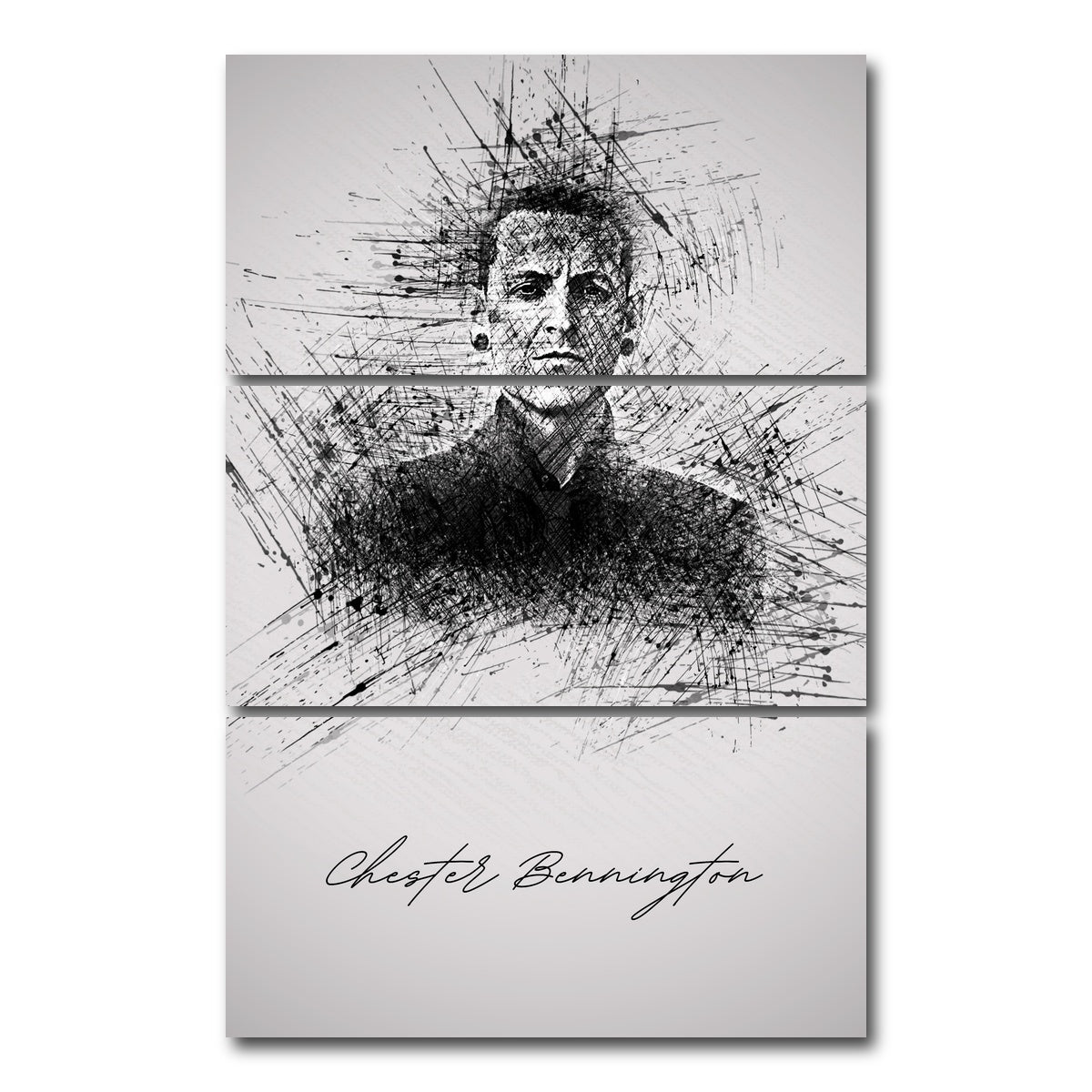 AUTO-MOCKUP WHITE | Chester Bennington Sketch | 3 Piece | Gallery Wrap Canvas | group=12x24_stacked