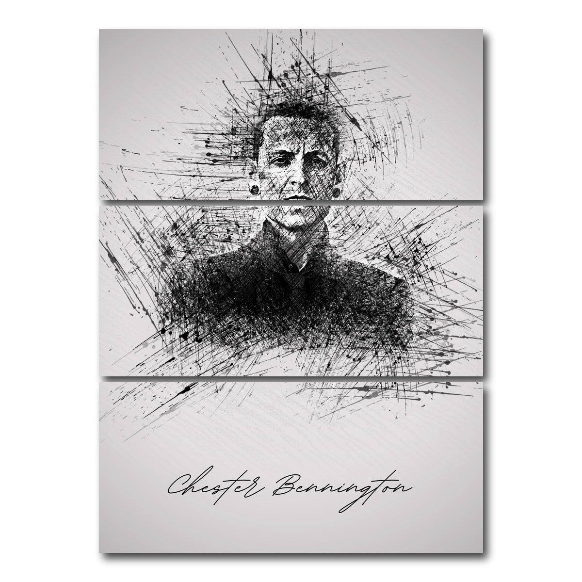 AUTO-MOCKUP WHITE | Chester Bennington Sketch | 3 Piece | Gallery Wrap Canvas | group=8x18_stacked