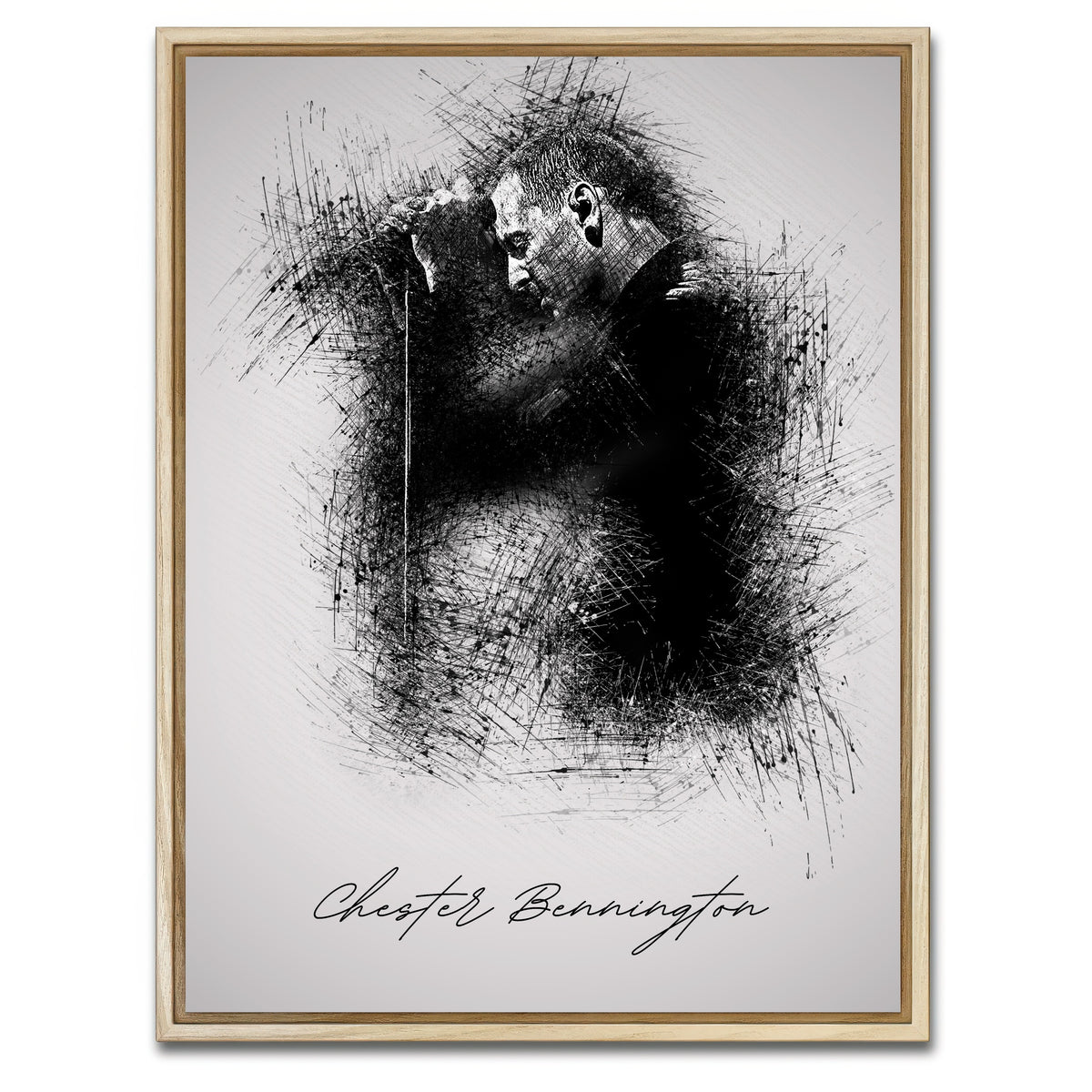 AUTO-MOCKUP WHITE | Chester Bennington With Mic | 1 Piece | Natural Framed Canvas | group=3x4