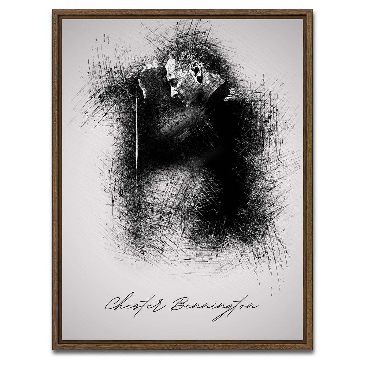 AUTO-MOCKUP WHITE | Chester Bennington With Mic | 1 Piece | Walnut Framed Canvas | group=3x4