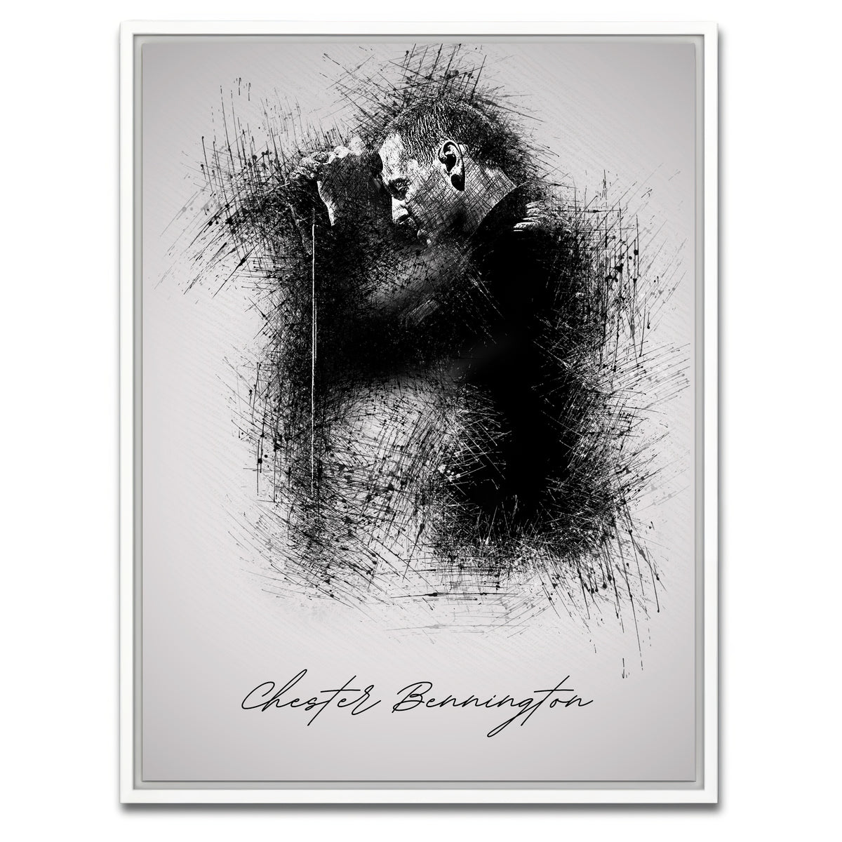 AUTO-MOCKUP WHITE | Chester Bennington With Mic | 1 Piece | White Framed Canvas | group=3x4