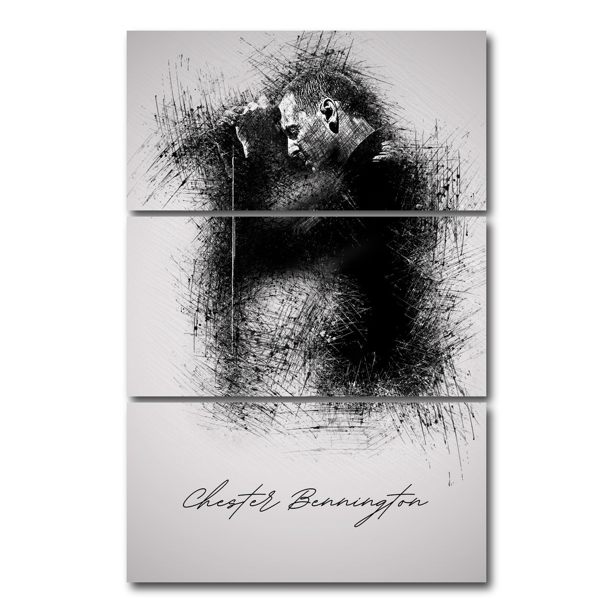 AUTO-MOCKUP WHITE | Chester Bennington With Mic | 3 Piece | Gallery Wrap Canvas | group=12x24_stacked