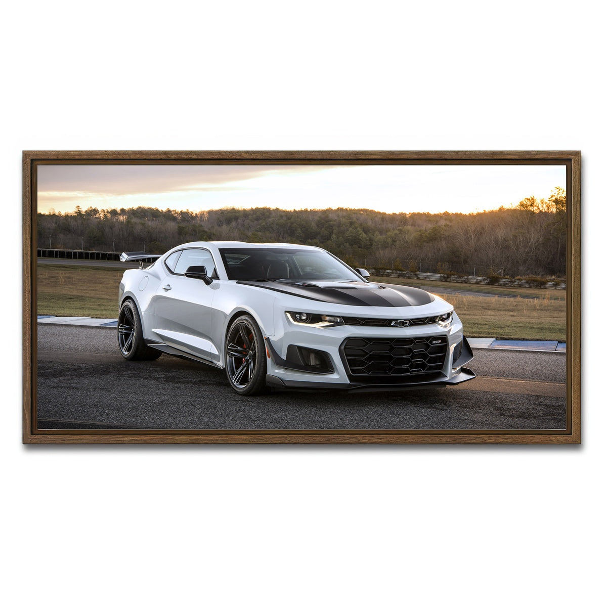AUTO-MOCKUP WHITE | Chevy Camaro ZL1 | 1 Piece | Walnut Framed Canvas | group=2x1