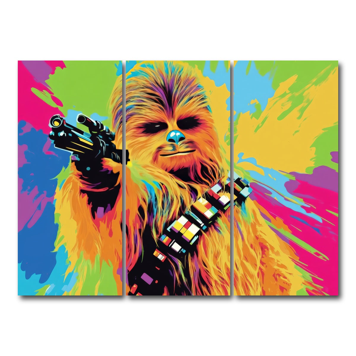 AUTO-MOCKUP WHITE | Chewbacca Color Splash | 3 Piece | Gallery Wrap Canvas | group=8x18