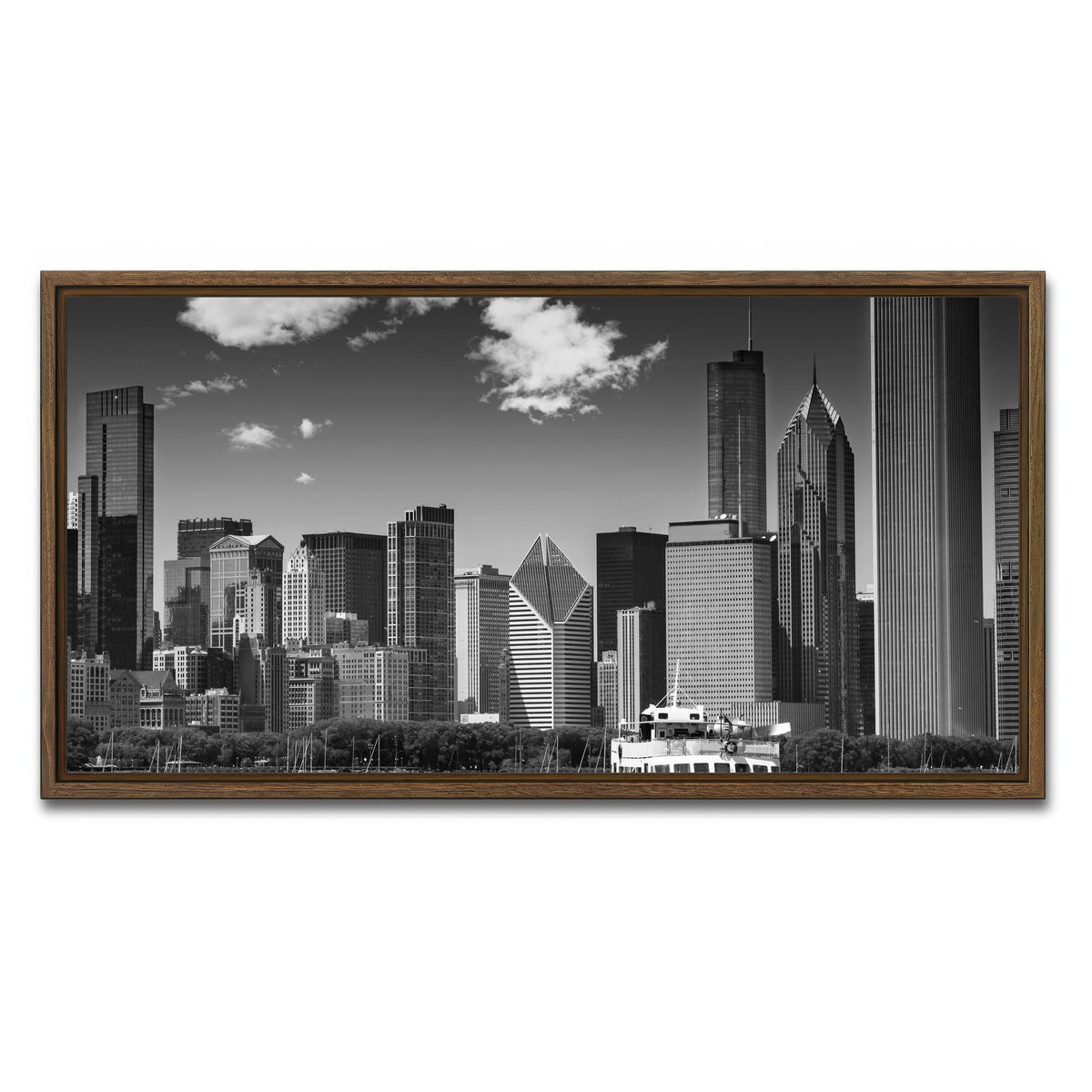 AUTO-MOCKUP WHITE | Chicago Skyline | 1 Piece | Walnut Framed Canvas | group=2x1