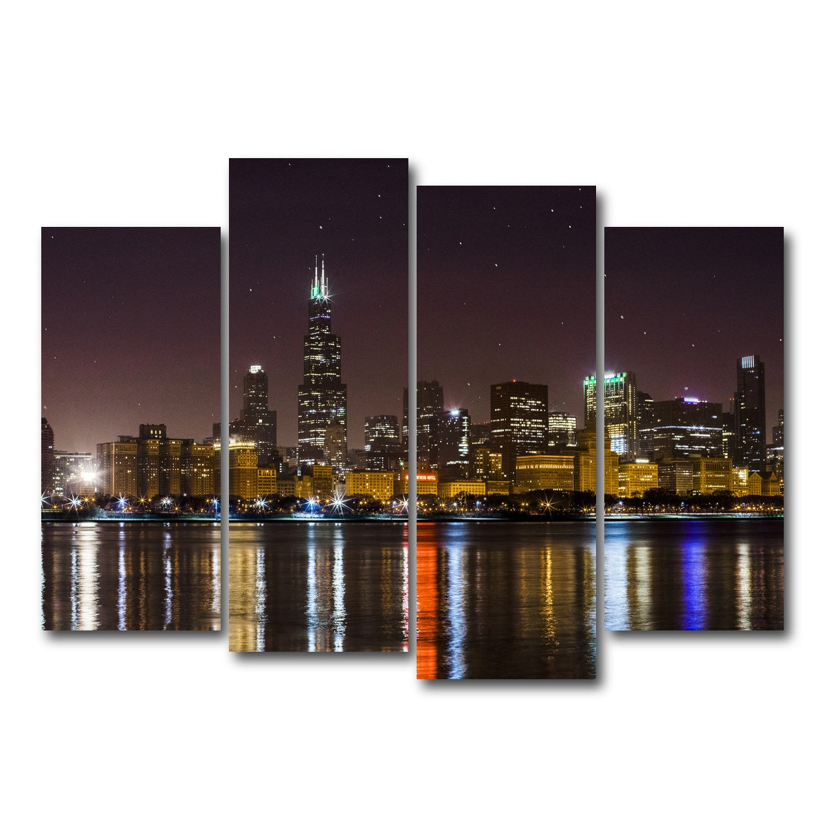 AUTO-MOCKUP WHITE | Chicago Skyline at Night | 4 Piece | Gallery Wrap Canvas | group=4_normal