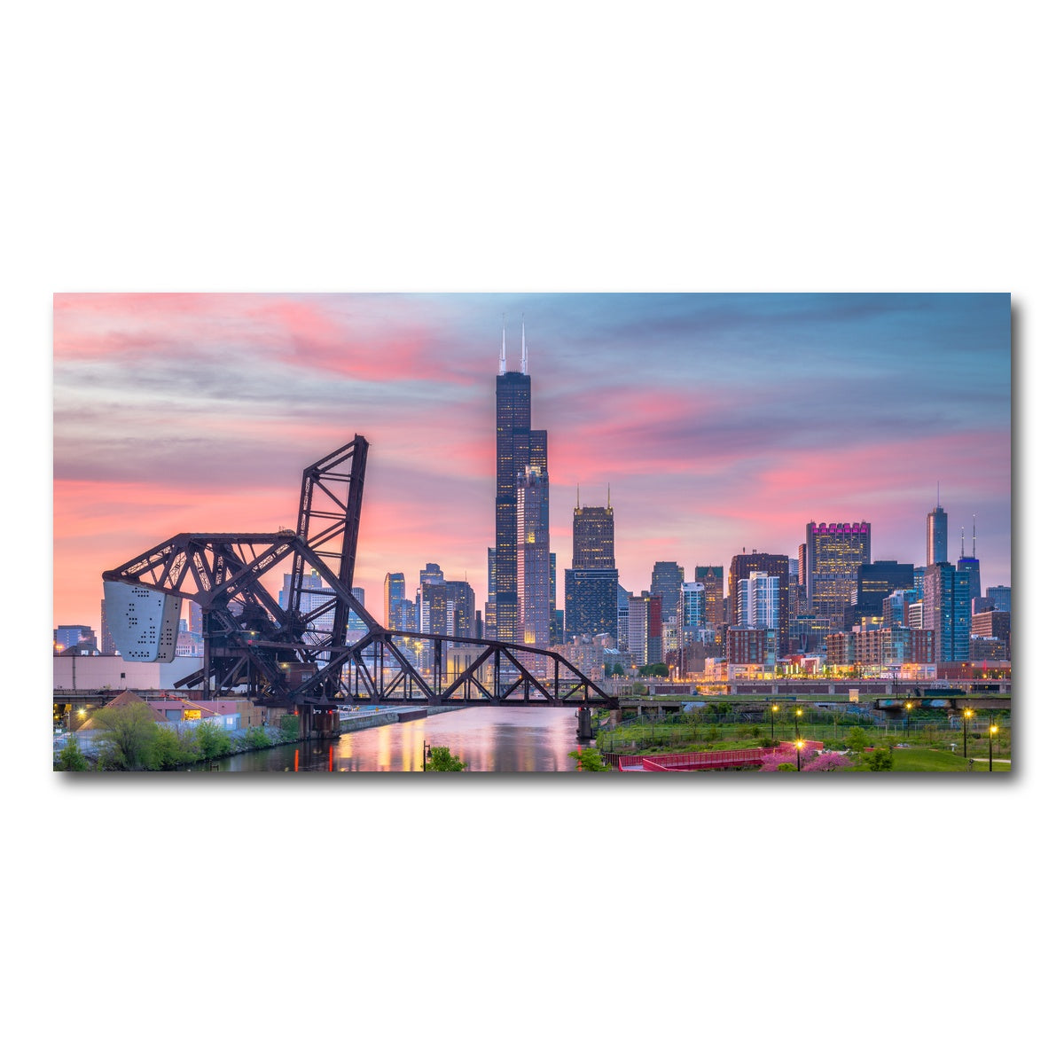 AUTO-MOCKUP WHITE | Chicago Skyline at Twilight | 1 Piece | Gallery Wrap Canvas | group=2x1