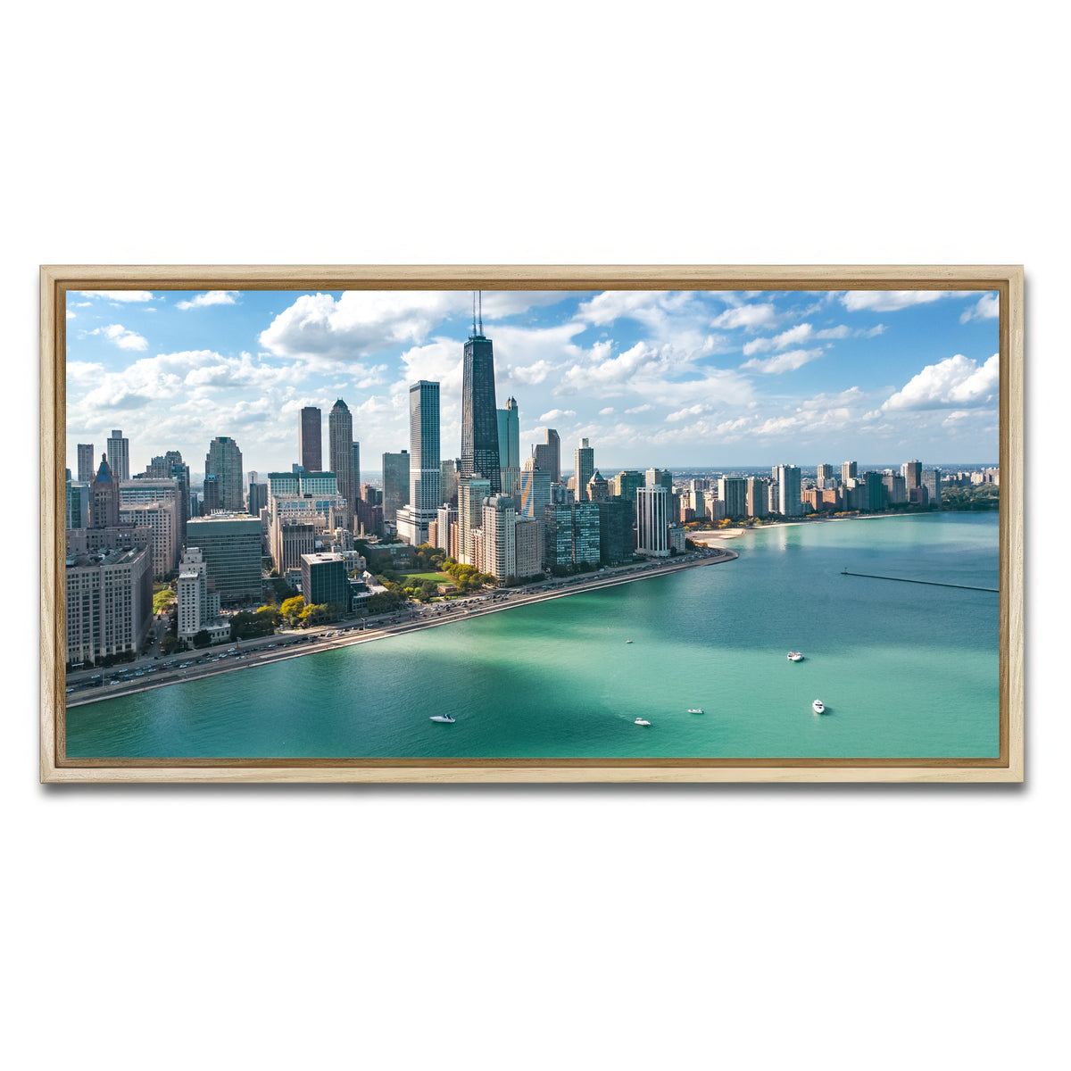 AUTO-MOCKUP WHITE | Chicago skyline aerial | 1 Piece | Natural Framed Canvas | group=2x1