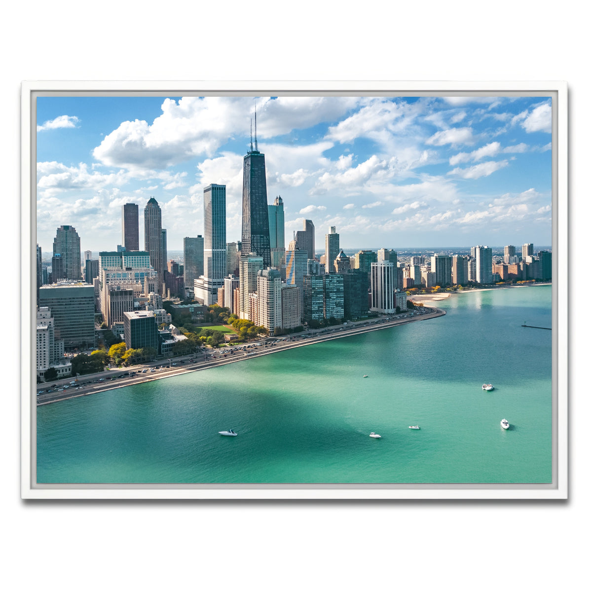AUTO-MOCKUP WHITE | Chicago skyline aerial | 1 Piece | White Framed Canvas | group=4x3