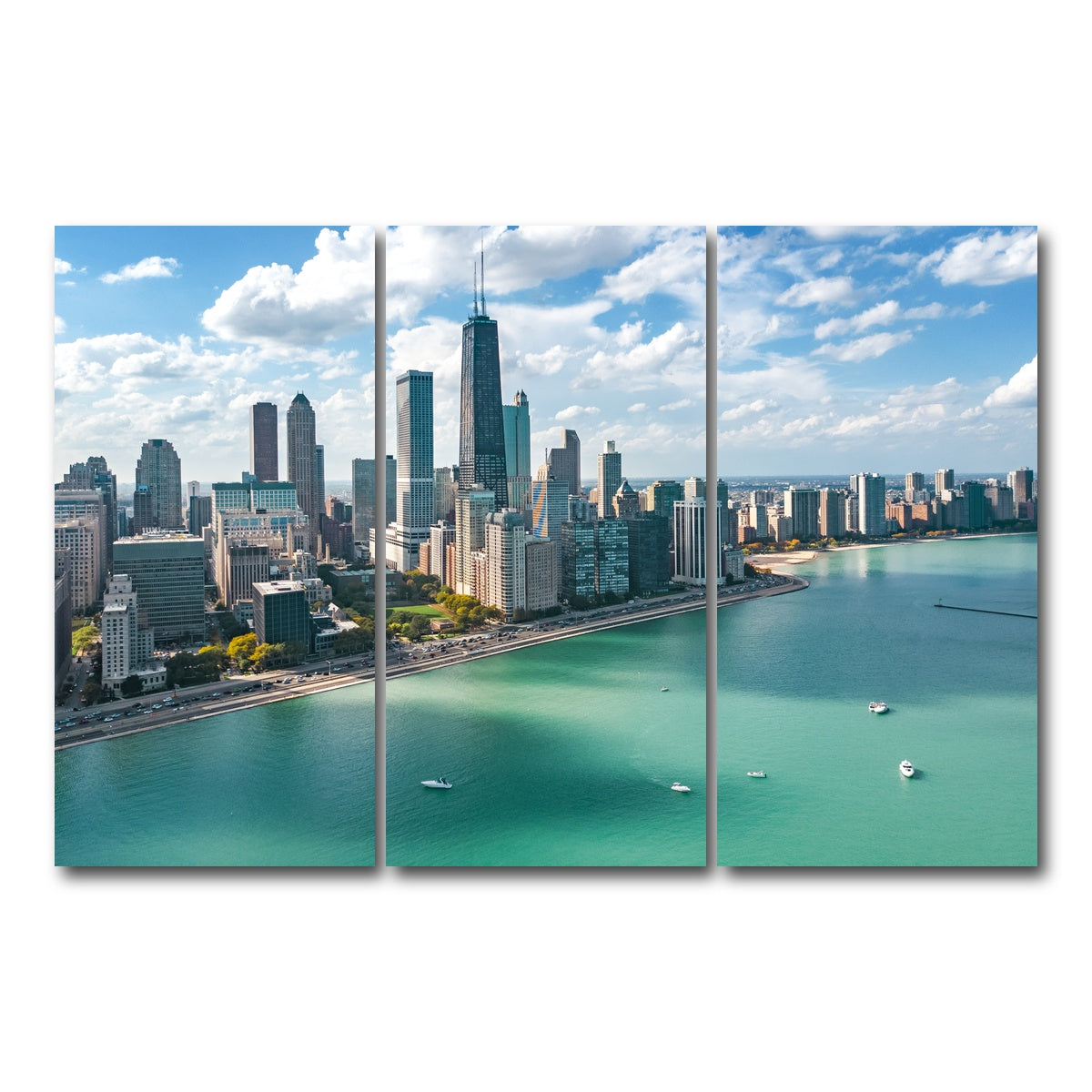 AUTO-MOCKUP WHITE | Chicago skyline aerial | 3 Piece | Gallery Wrap Canvas | group=12x24