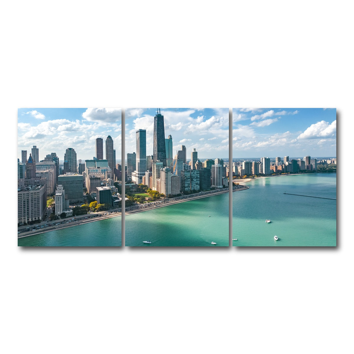 AUTO-MOCKUP WHITE | Chicago skyline aerial | 3 Piece | Gallery Wrap Canvas | group=18x24