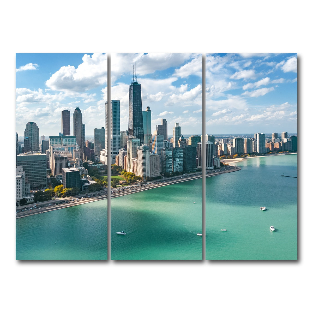 AUTO-MOCKUP WHITE | Chicago skyline aerial | 3 Piece | Gallery Wrap Canvas | group=8x18