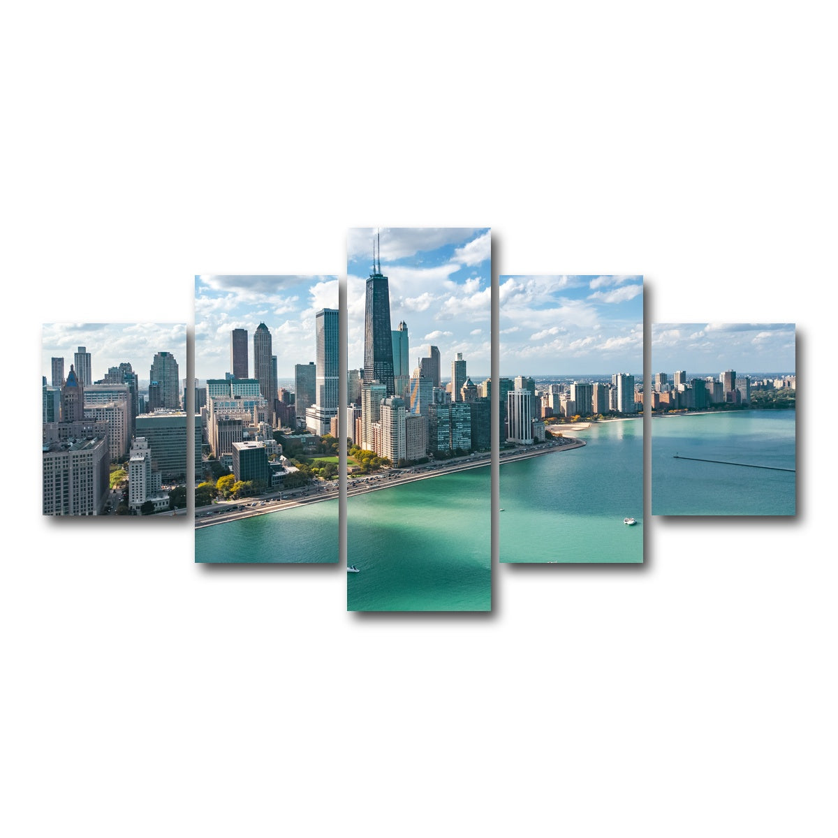 AUTO-MOCKUP WHITE | Chicago skyline aerial | 5 Piece | Gallery Wrap Canvas | group=5_short