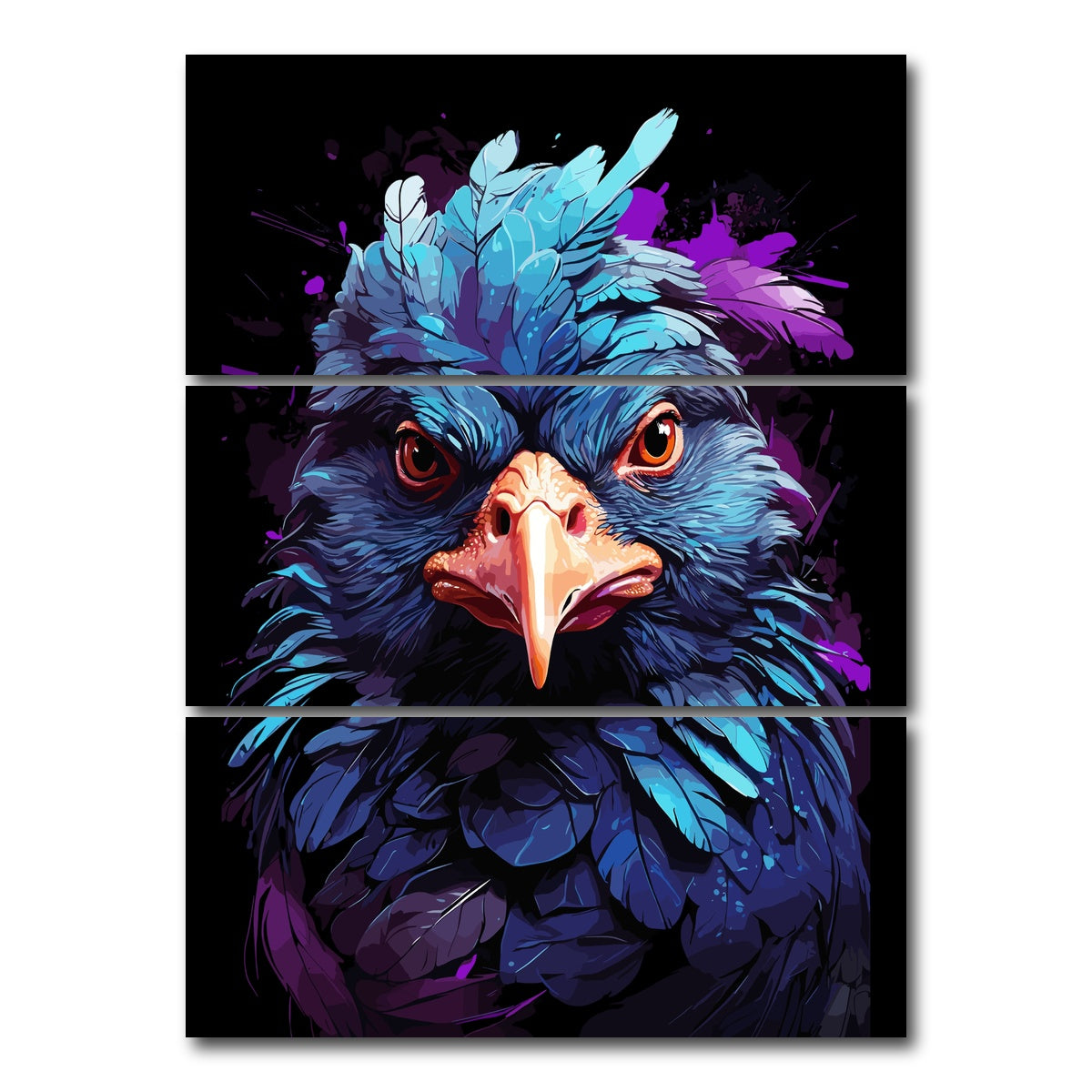 AUTO-MOCKUP WHITE | Chicken Animal Colorful | 3 Piece | Gallery Wrap Canvas | group=8x18_stacked