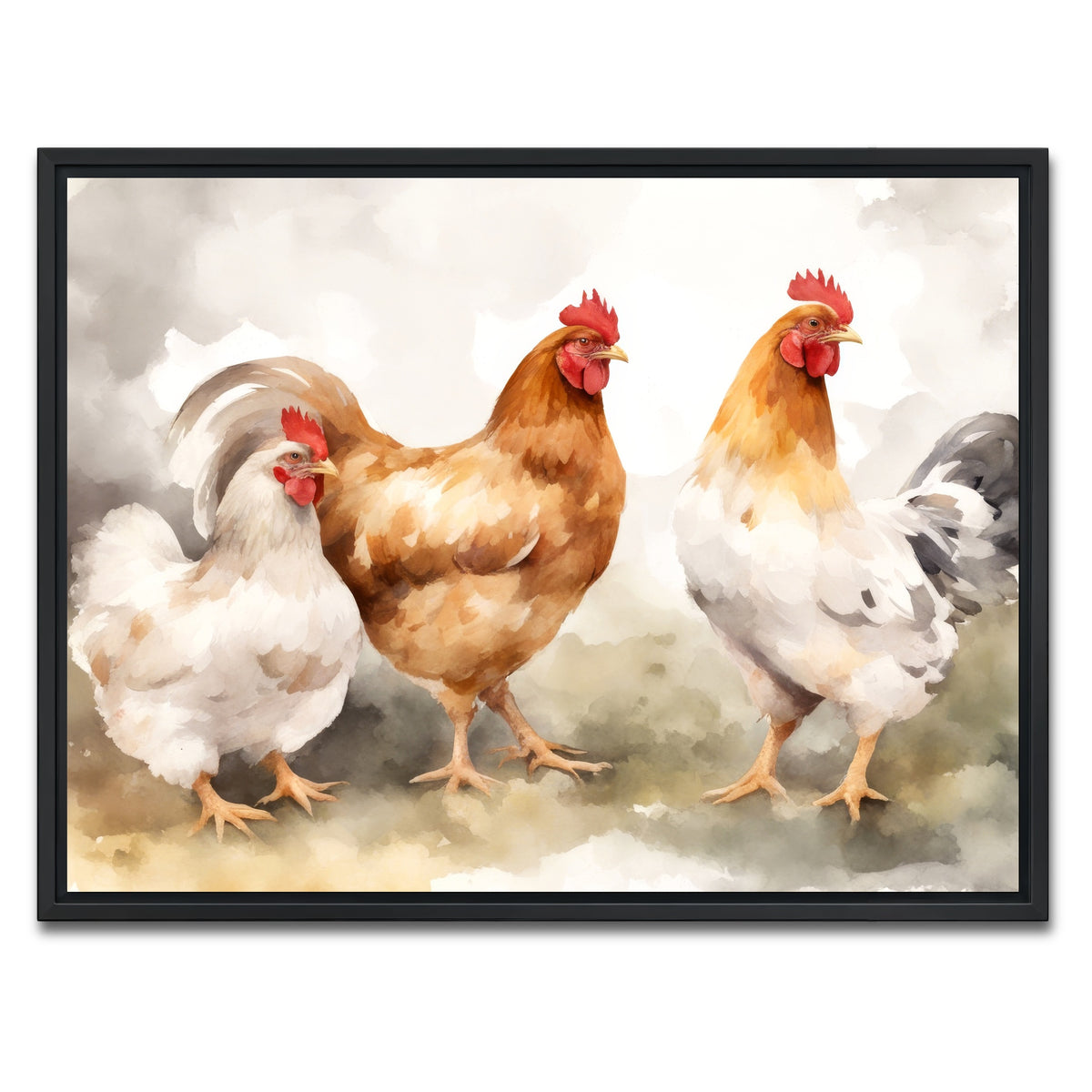 AUTO-MOCKUP WHITE | Chicken watercolor | 1 Piece | Black Framed Canvas | group=4x3