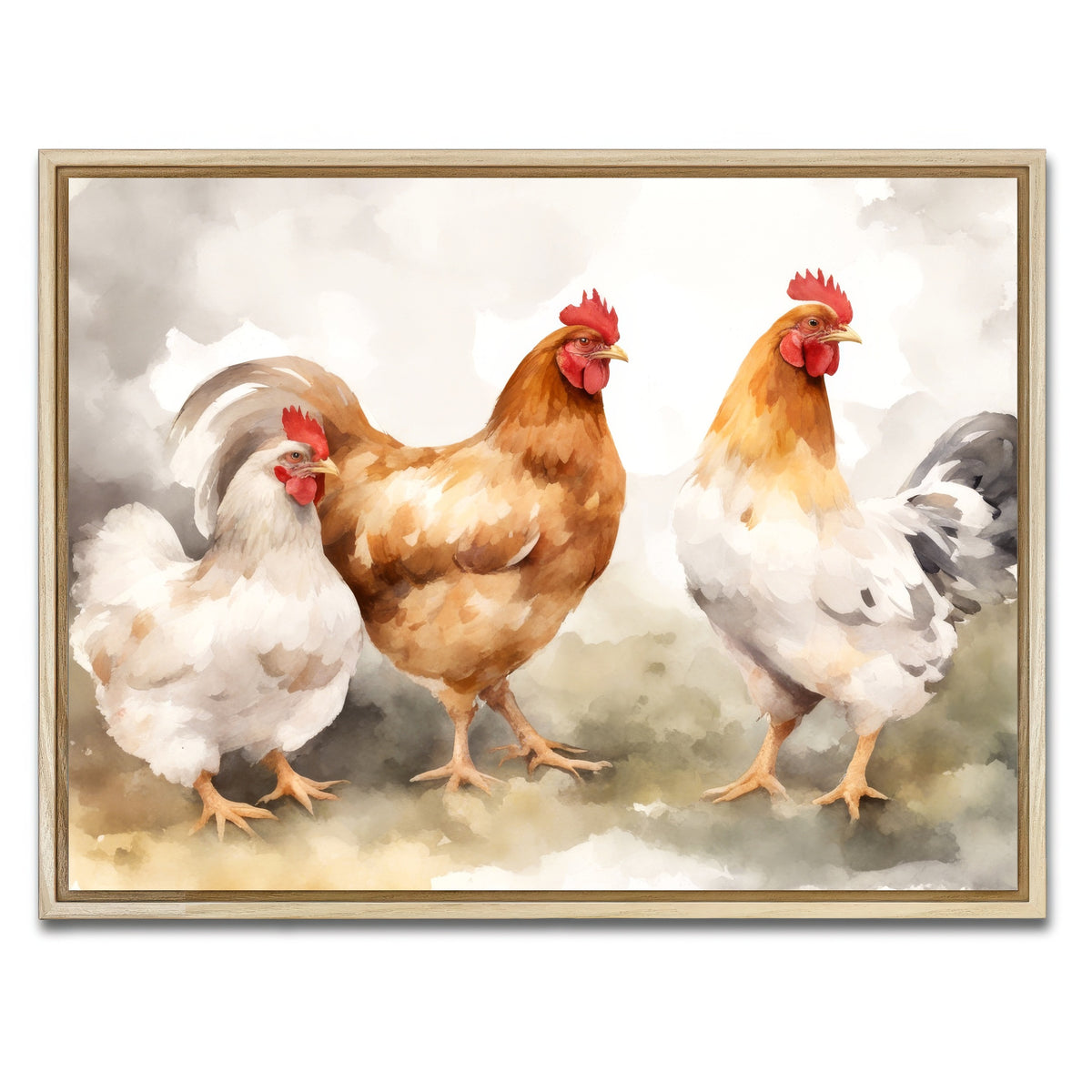 AUTO-MOCKUP WHITE | Chicken watercolor | 1 Piece | Natural Framed Canvas | group=4x3