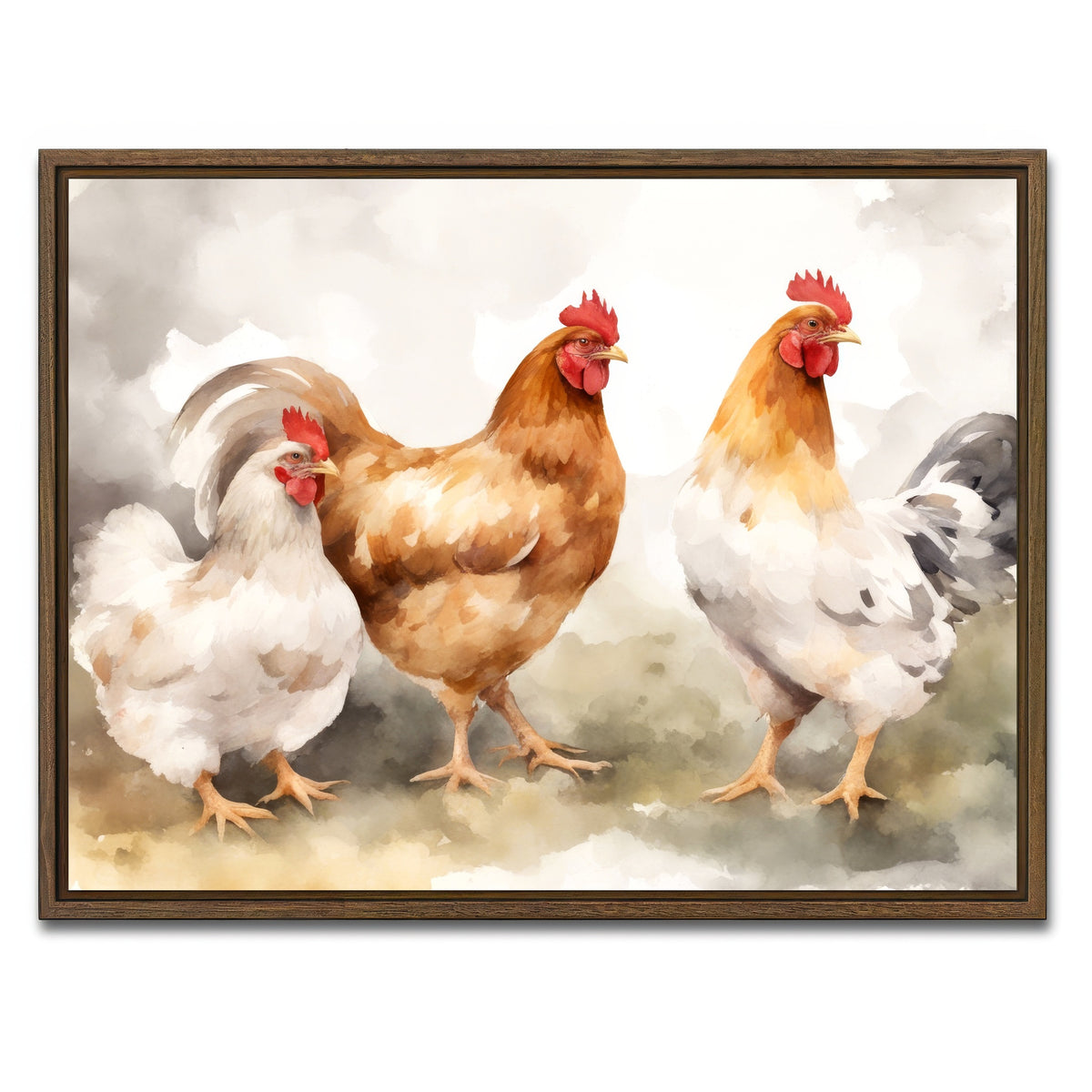 AUTO-MOCKUP WHITE | Chicken watercolor | 1 Piece | Walnut Framed Canvas | group=4x3